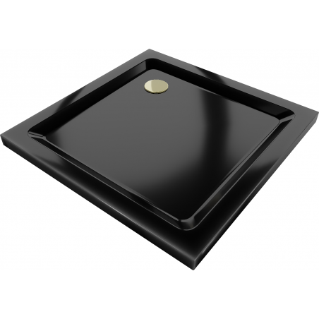 Mexen Flat kvadratinis slim tipo dušo padėklas 100 x 100 cm, Juoda, sifonas Auksinė- 40701010G