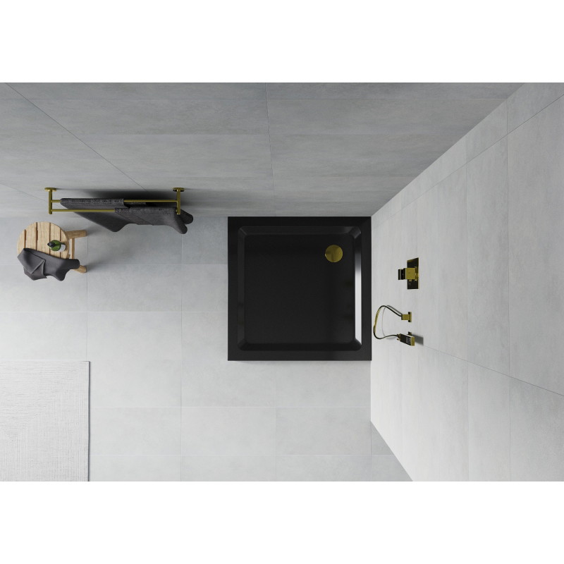 Mexen Flat slim kvadratinis dušo padėklas 100 x 100 cm, juodas, sifonas auksinis - 40701010G