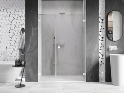 Mexen Lunar-B dešinės pusės atverčiamos dušo durys 140 cm, skaidrios, baltos - 832S-140-050-20-00-P