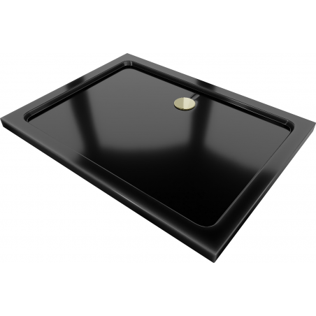Mexen Flat stačiakampis dušo padėklas slim 130 x 100 cm, juodas, sifonas auksinis - 40701013G