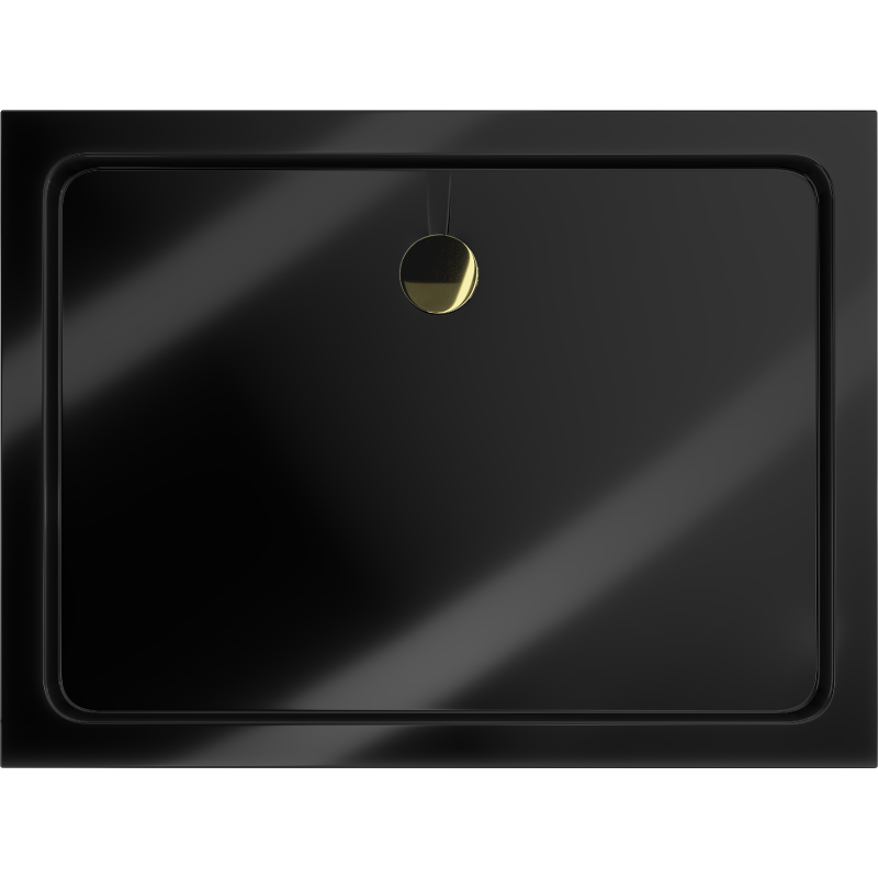 Mexen Flat stačiakampė plokštelė plona 140 x 100 cm, juoda, sifonas auksinis - 40701014G