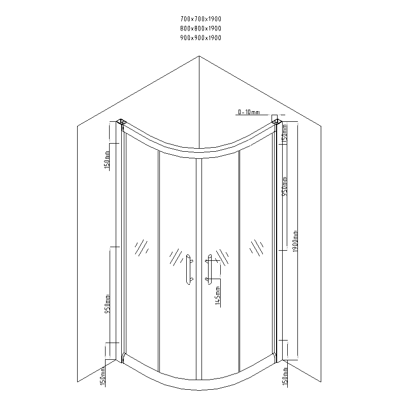 Mexen Rio pusapvalė dušo kabina 90 x 90 cm, juodos juostos, juoda + padėklas, baltas - 863-090-090-70-20-4710