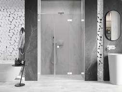 Mexen Lunar-F L sulankstomos dušo durys dešinės 130 cm, skaidrios, baltos - 836SL-130-050-20-00-P