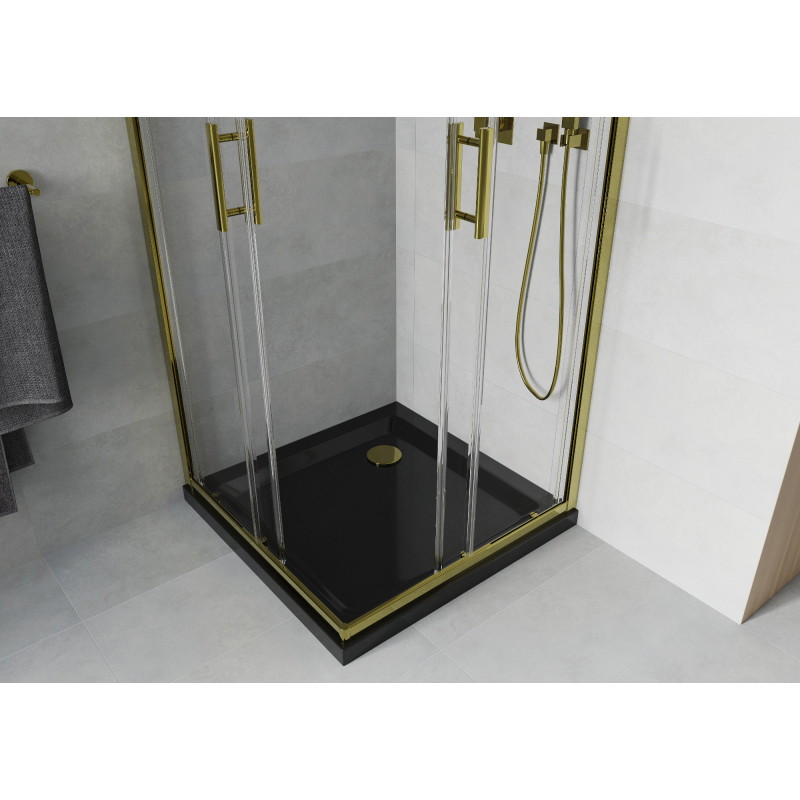 Mexen Rio kvadratinė dušo kabina 80 x 80 cm, permatoma, auksinė + Flat dušo padėklas, juodas - 860-080-080-50-00-4070G