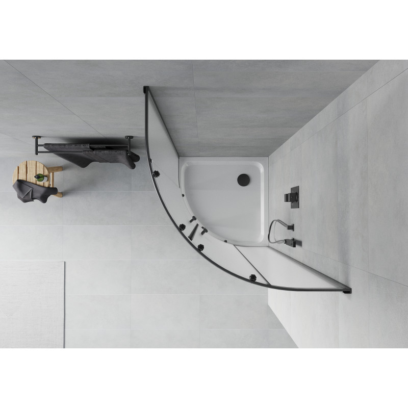 Mexen Rio dušo kabina pusapvalė 80 x 80 cm, matinė, juoda + dušo padėklas Flat, baltas - 863-080-080-70-30-4110B