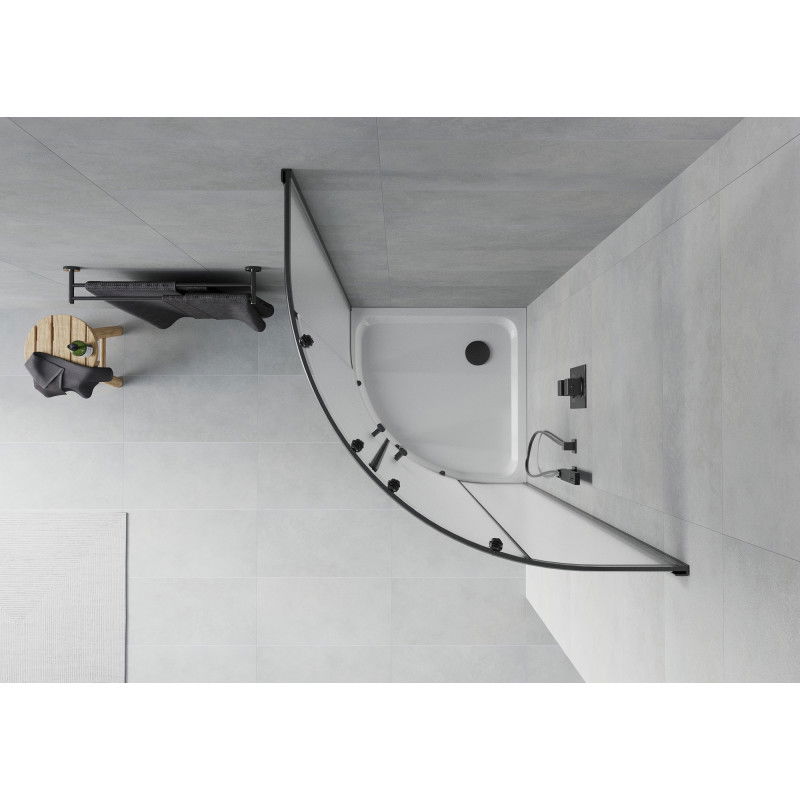 Mexen Rio pusapvalė dušo kabina 90 x 90 cm, matinė, juoda + Flat padėklas, baltas - 863-090-090-70-30-4110B