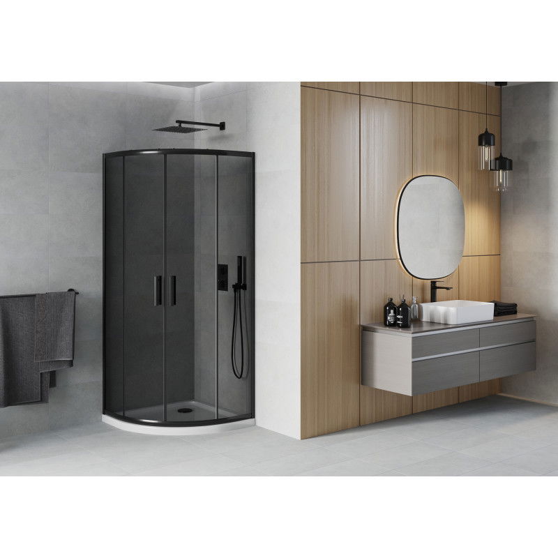 Mexen Rio pusapvalė dušo kabina 90 x 90 cm, grafitas, juoda + Flat padėklas, baltas - 863-090-090-70-40-4110B