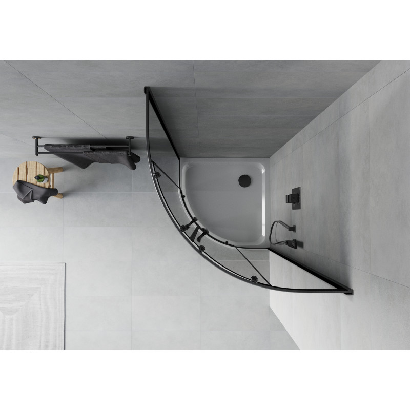 Mexen Rio dušo kabina pusapvalė 90 x 90 cm, grafitas, juoda + padėklas Flat, baltas - 863-090-090-70-40-4110B