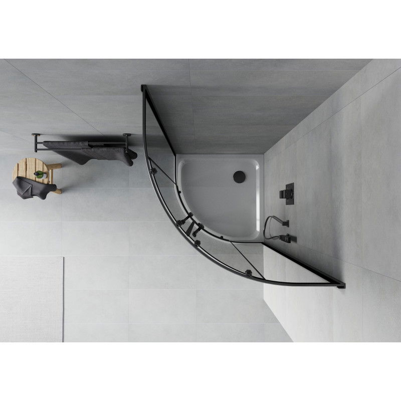 Mexen Rio pusapvalė dušo kabina 90 x 90 cm, grafitas, juoda + Flat padėklas, baltas - 863-090-090-70-40-4110B
