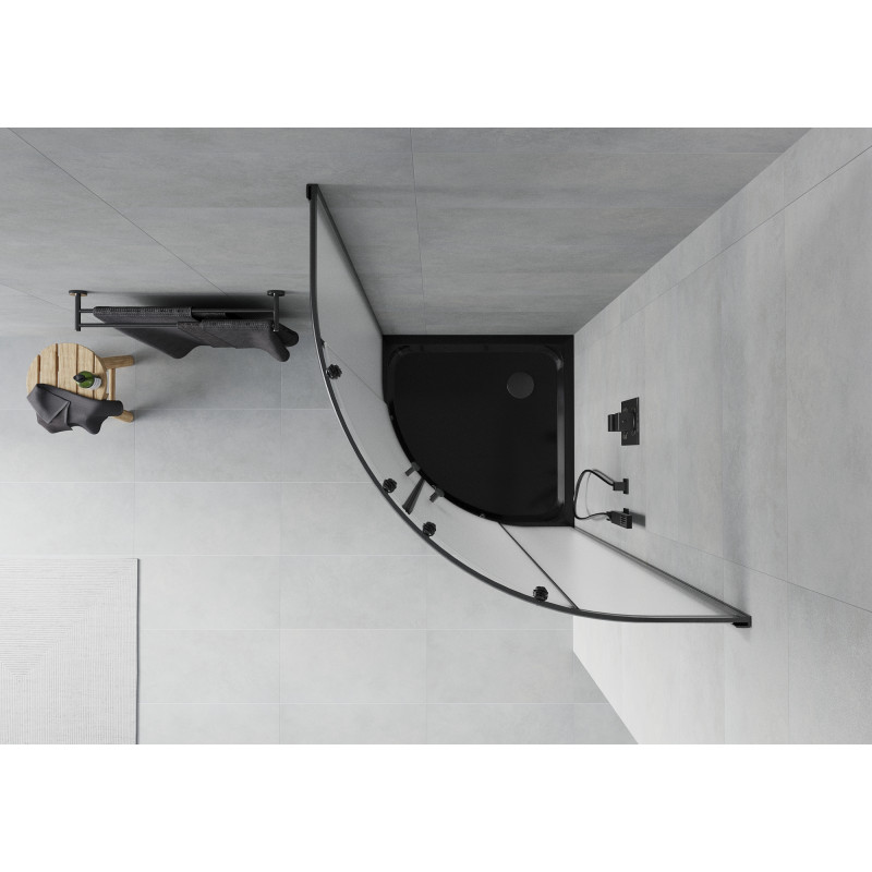 Mexen Rio pusiau apvalus dušo kabina 90 x 90 cm, matinė, juoda + Flat padėklas, juodas - 863-090-090-70-30-4170B