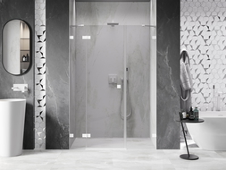 Mexen Lunar dušo durys, atveriamos kairinės 140 cm, permatomos, baltos - 834S-140-050-20-00-L