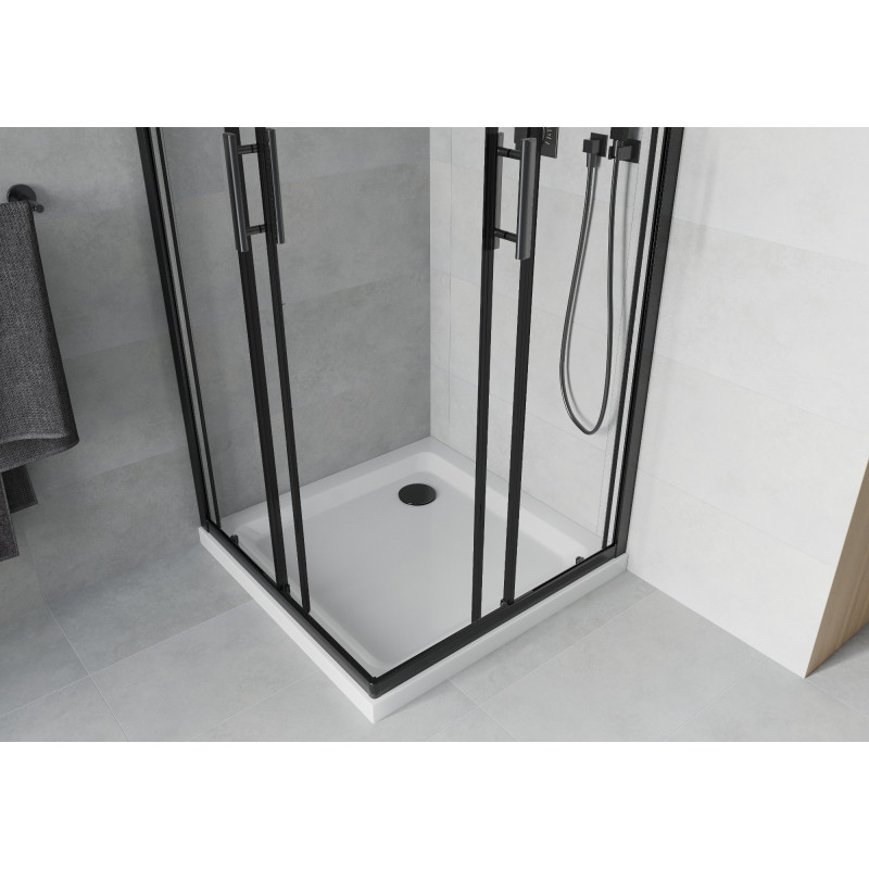 Mexen Rio kvadratinė dušo kabina 80 x 80 cm, skaidri, juoda + Flat padėklas, baltas - 860-080-080-70-00-4010B