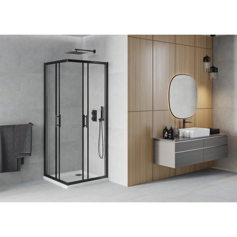 Mexen Rio kvadratinė dušo kabina 80 x 80 cm, skaidri, juoda + Flat padėklas, baltas - 860-080-080-70-00-4010B