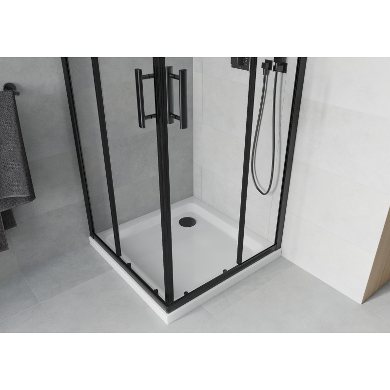 Mexen Rio kvadratinė dušo kabina 80 x 80 cm, skaidri, juoda + Flat padėklas, baltas - 860-080-080-70-00-4010B