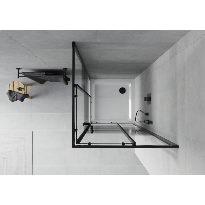 Mexen Rio kvadratinė dušo kabina 90 x 90 cm, juostos, juoda + Flat padėklas, baltas - 860-090-090-70-20-4010B