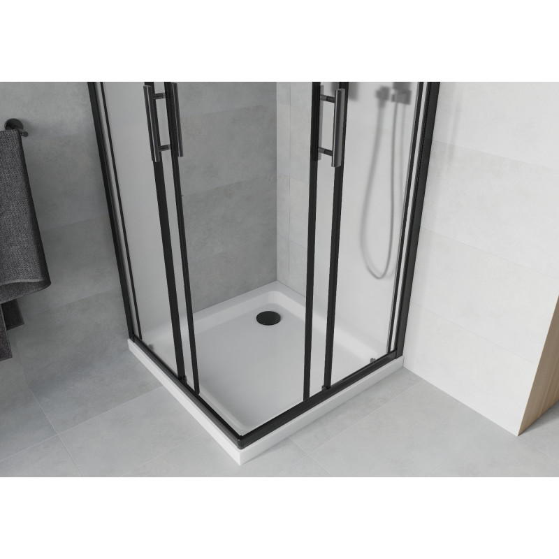 Mexen Rio kvadratinė dušo kabina 70 x 70 cm, matinė, juoda + plokščias padėklas, baltas - 860-070-070-70-30-4010B