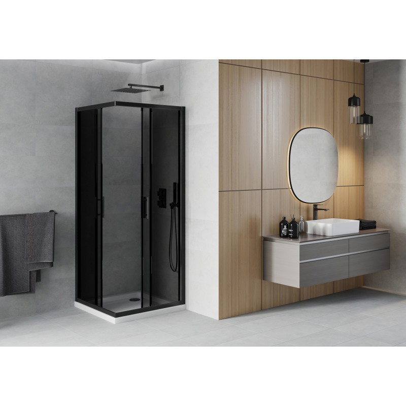 Mexen Rio kvadratinė dušo kabina 90 x 90 cm, grafitas, juoda + Flat dušo padėklas, baltas - 860-090-090-70-40-4010B