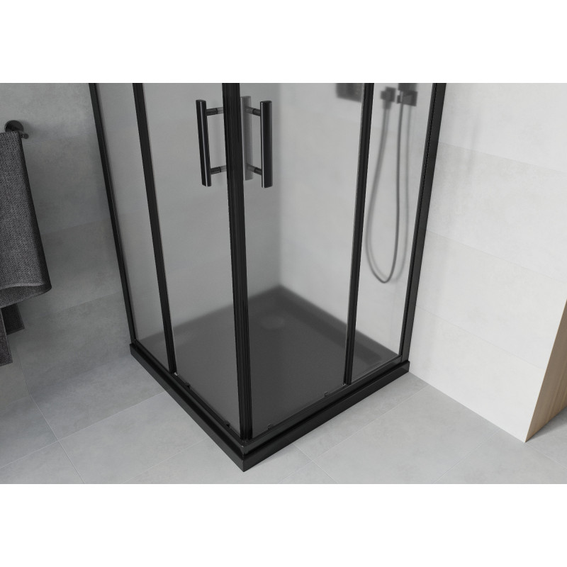 Mexen Rio kvadratinė dušo kabina 80 x 80 cm, matinė, juoda + Flat padėklas, juodas - 860-080-080-70-30-4070B
