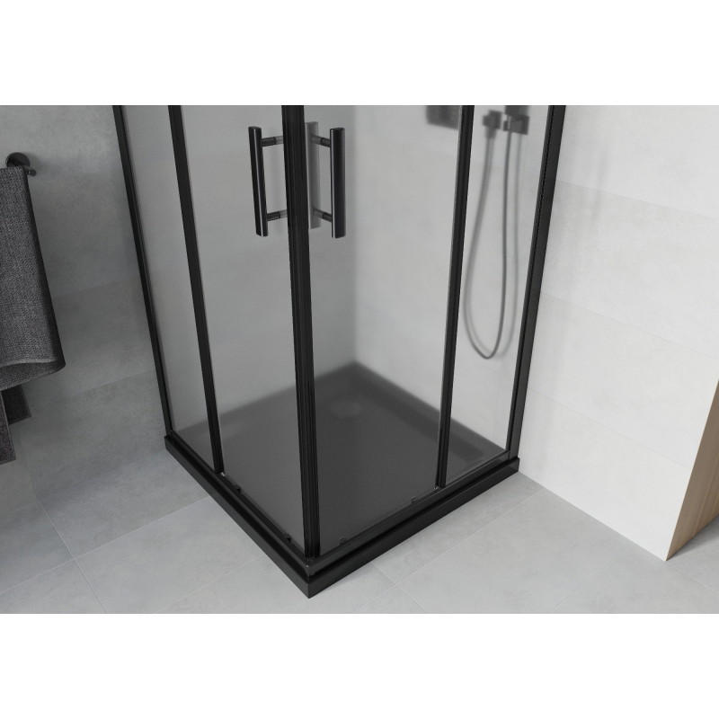 Mexen Rio Kvadratinė dušo kabina 80 x 80 cm, matinė, juoda + padėklas Flat, juodas - 860-080-080-70-30-4070B