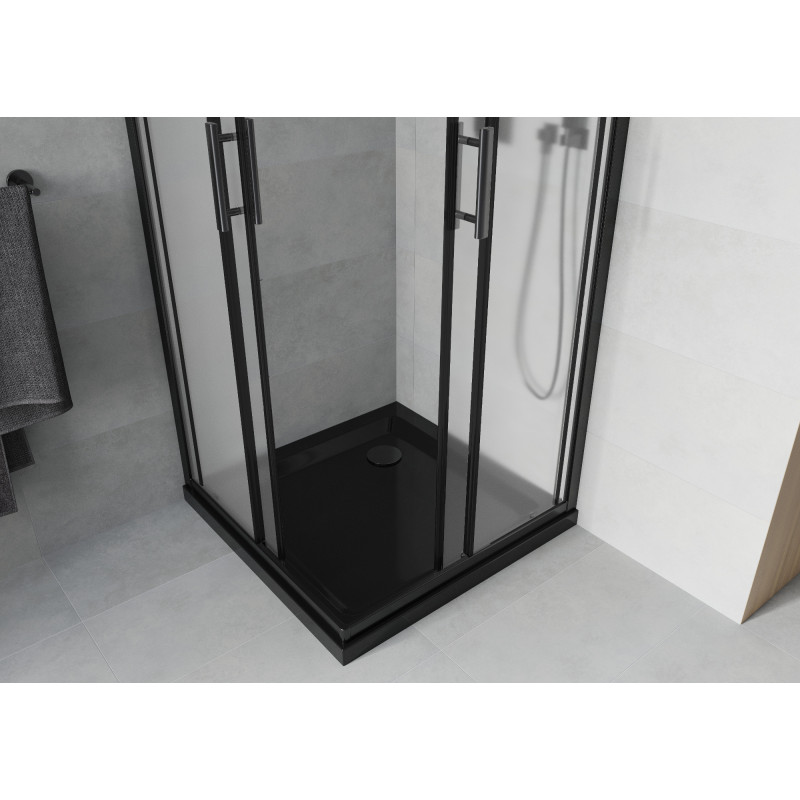 Mexen Rio kvadratinė dušo kabina 80 x 80 cm, matinė, juoda + Flat padėklas, juodas - 860-080-080-70-30-4070B