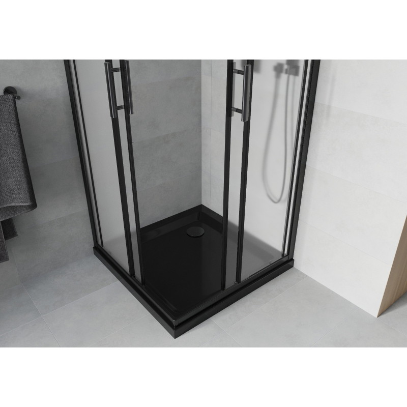 Mexen Rio Kvadratinė dušo kabina 80 x 80 cm, matinė, juoda + padėklas Flat, juodas - 860-080-080-70-30-4070B