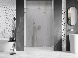 Mexen Lunar-F L sulankstomos dešinės dušo durys, 150 cm, skaidrios, šlifuotas nikelis - 836SL-150-050-97-00-P