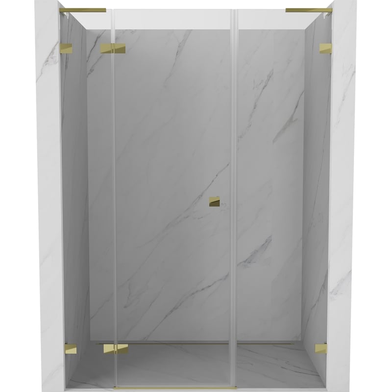 Mexen Lunar L kairiosios pusės dušo durys 140 cm, skaidrios, auksinės - 834SL-140-050-50-00-L