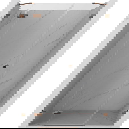 Mexen Lunar kairiosios pusės berėmės dušo durys 125 cm, skaidrios, rožinio aukso - 834S-125-050-60-00-L