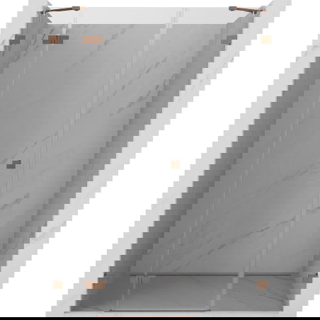 Mexen Lunar kairiojo šono dušo durys 125 cm, permatomos, šlifuotas varis - 834S-125-050-65-00-L