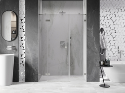 Mexen Lunar atveriamos dušo durys kairės 130 cm, skaidrus, šlifuotas nikelis - 834S-130-050-97-00-L