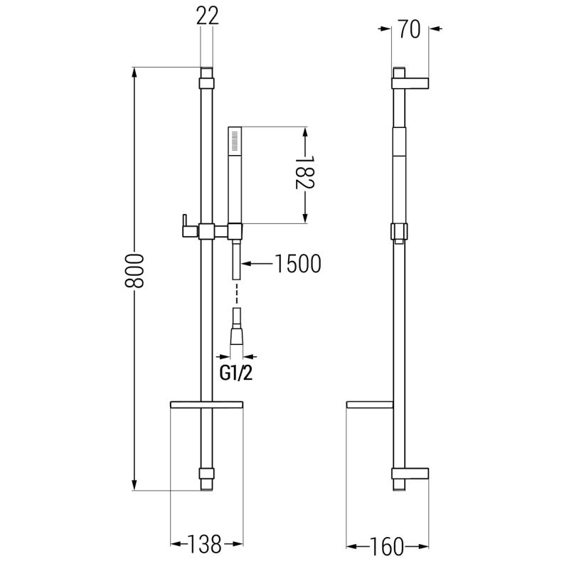 Mexen DQ70 juodasis slankiojantis dušo komplektas - 785704581-70