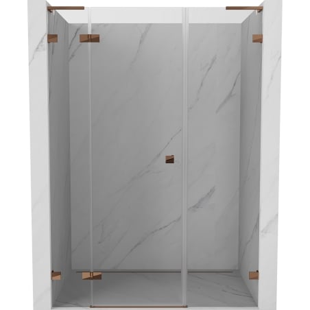 Mexen Lunar L kairiosios vyrio pusės dušo durys 130 cm, skaidrios, rožinis auksas - 834SL-130-050-60-00-L