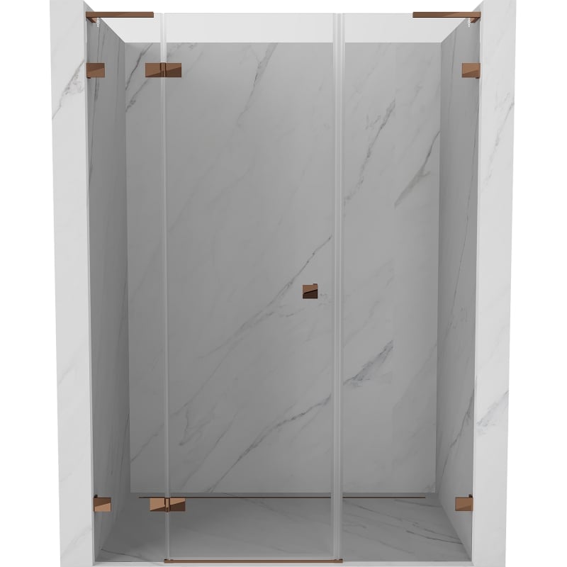 Mexen Lunar L kairiosios pusės dušo durys 155 cm, permatomos, rožinis auksas - 834SL-155-050-60-00-L