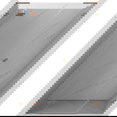 Mexen Lunar L dušo durys varstomos kairios 150 cm, permatomos, šlifuotas varis - 834SL-150-050-65-00-L