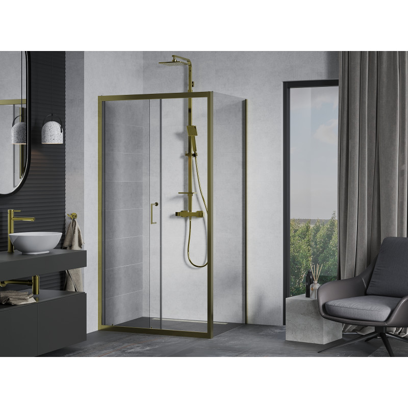 Mexen Apia 130 x 80 cm stumdomoji dušo kabina, skaidri, auksinė - 840-130-080-50-00