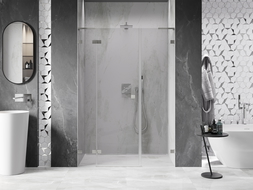 Mexen Lunar L kairios dušo durys, skaidrios, šlifuotas nikelis - 834SL-160-050-97-00-L