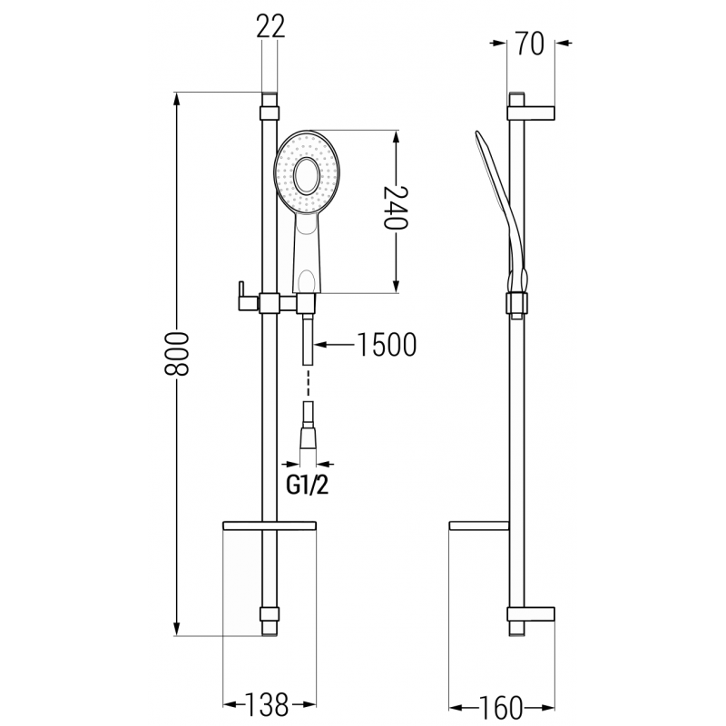 Mexen DQ73 juodasis slankiojamasis dušo komplektas - 785734581-70