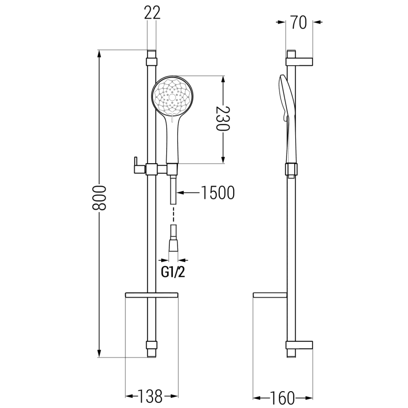 Mexen DQ74 slankiojamasis dušo komplektas, juodas - 785744581-70