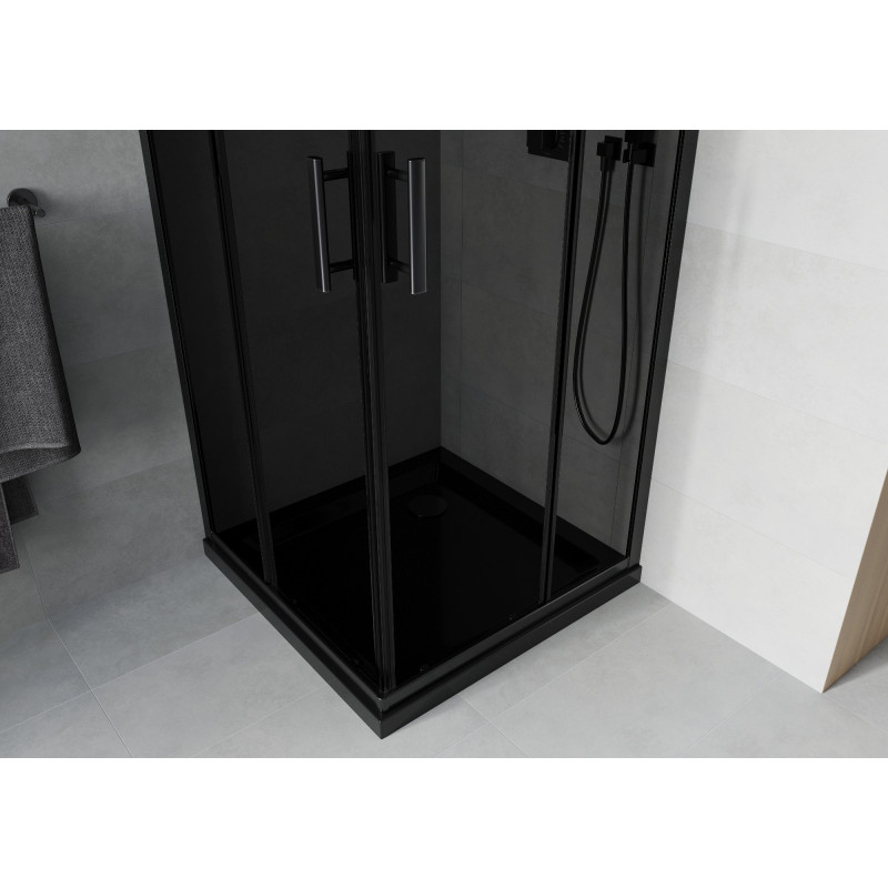 Mexen Rio kvadratinė dušo kabina 90 x 90 cm, grafito, juoda + Flat padėklas, juodas - 860-090-090-70-40-4070B
