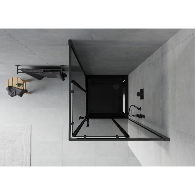 Mexen Rio kvadratinė dušo kabina 90 x 90 cm, grafito, juoda + Flat padėklas, juodas - 860-090-090-70-40-4070B