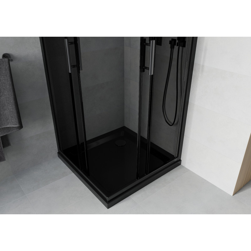 Mexen Rio kvadratinė dušo kabina 90 x 90 cm, grafito, juoda + Flat padėklas, juodas - 860-090-090-70-40-4070B
