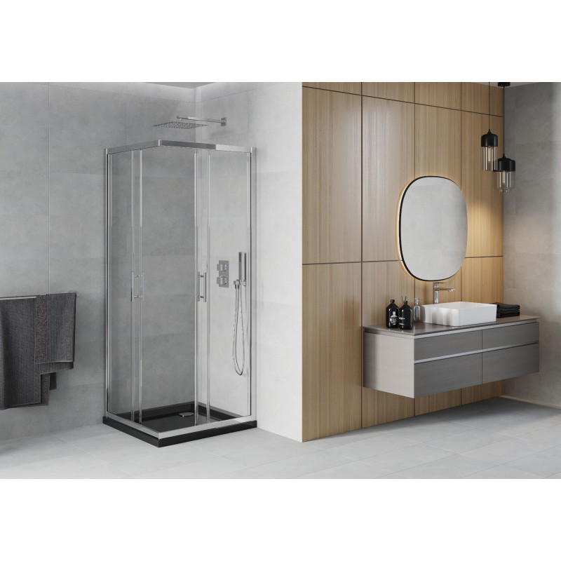 Mexen Rio kvadratinė dušo kabina 70 x 70 cm, permatomas, chromas + dušo padėklas Flat, juodas - 860-070-070-01-00-4070