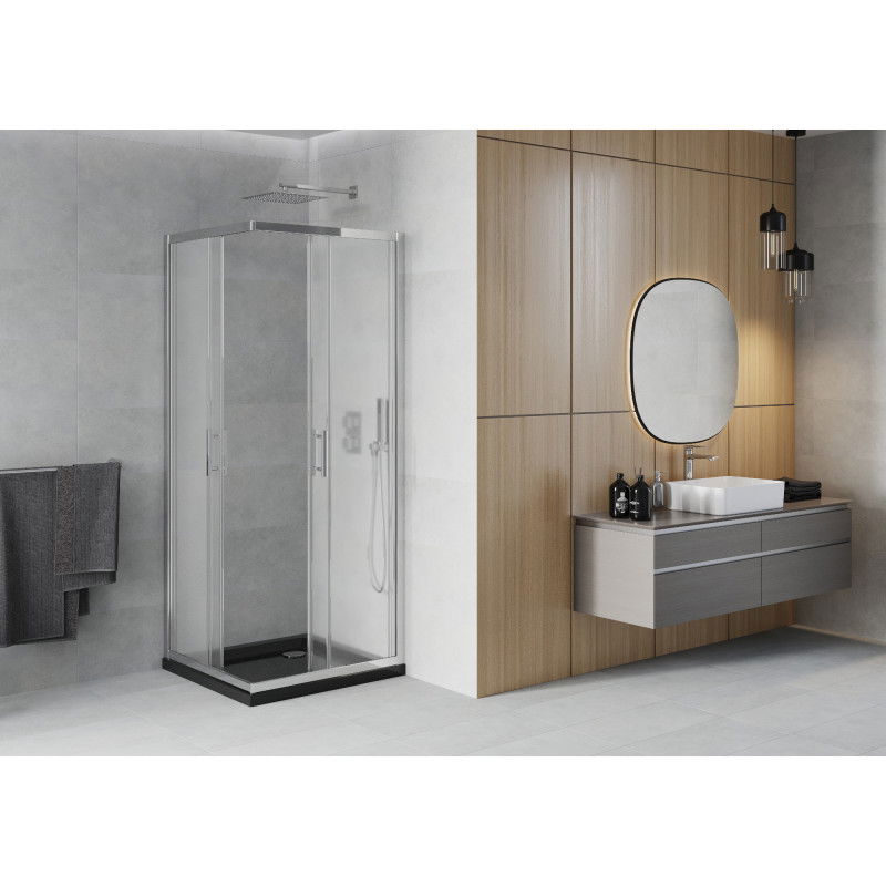 Mexen Rio kvadratinė dušo kabina 70 x 70 cm, matinė, chromas + plokščias padėklas, juodas - 860-070-070-01-30-4070