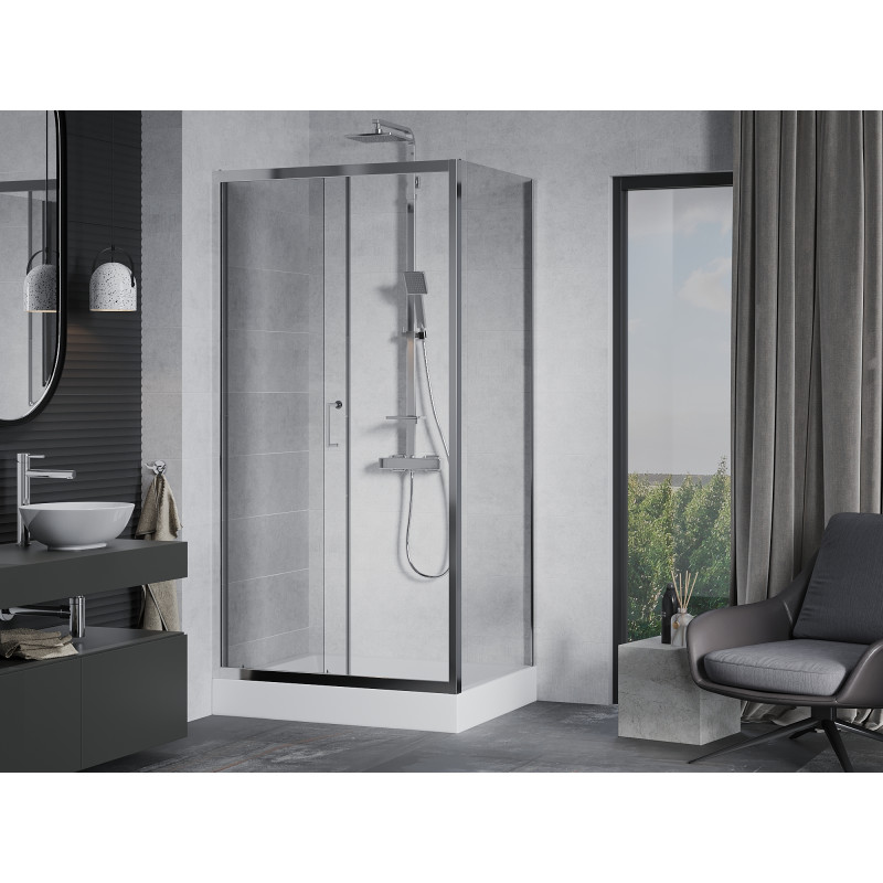 Mexen Apia stumdomos dušo kabina 100 x 80 cm, skaidri, chromuota + Rio padėklas - 840-100-080-01-00-4510