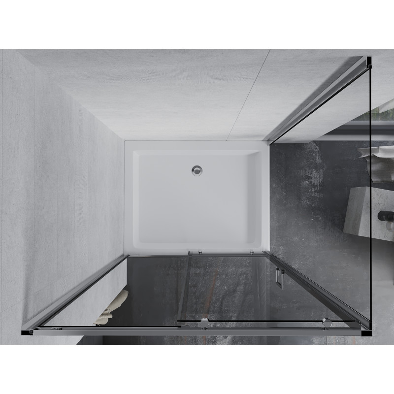 Mexen Apia stumdomos dušo kabina 100 x 80 cm, skaidri, chromuota + Rio padėklas - 840-100-080-01-00-4510
