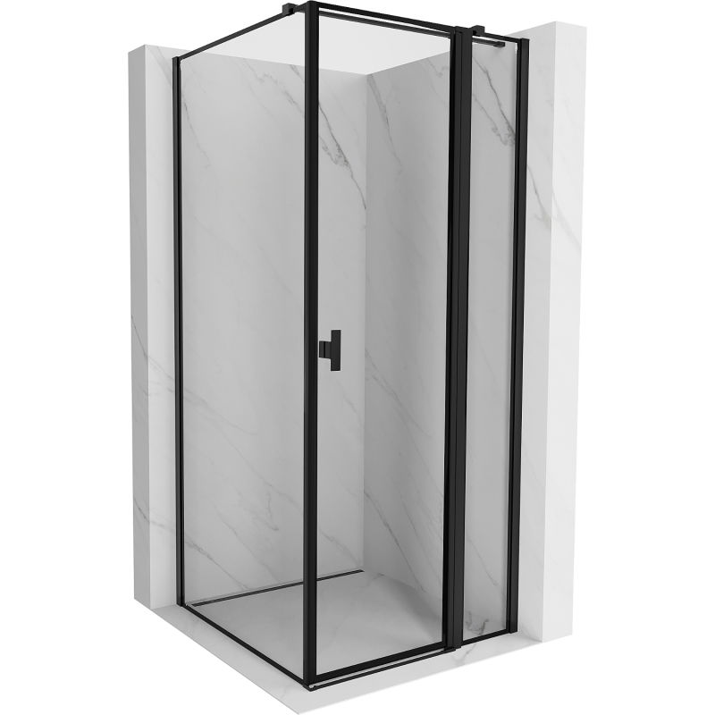 Mexen Mist T dešinė atveriama dušo kabina 90 x 90 cm, juoda rėminė, juoda - 8A4T-090-090-70-70-P