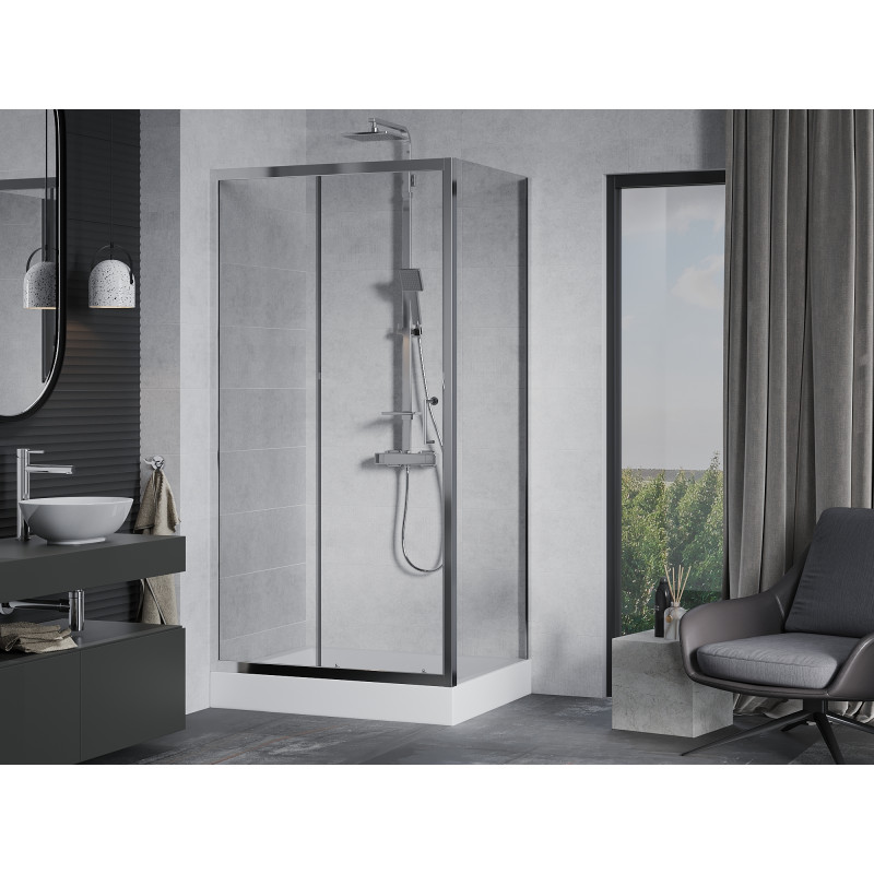 Mexen Apia stiklinė dušo kabina 120 x 90 cm, skaidri, chromuota + Rio padėklas - 840-120-090-01-00-4510