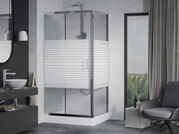 Mexen Apia stumdomas dušo kabinas 100 x 80 cm, baltos juostos, chromas + Rio padėklas - 840-100-080-01-20-4510