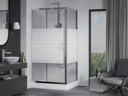 Mexen Apia stumdoma dušo kabina 120 x 90 cm, baltos juostos, chromuota + Rio padėklas - 840-120-090-01-20-4510