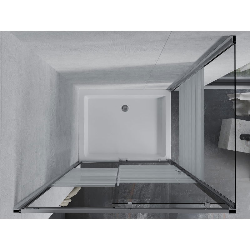 Mexen Apia slankiojančioji dušo kabina 120 x 90 cm, baltos juostos, chromas + Rio padėklas - 840-120-090-01-20-4510